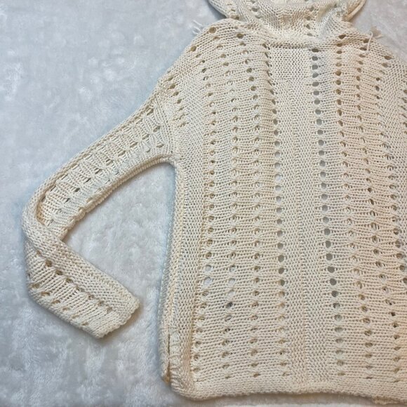 Abercrombie Kids Hooded Cardigan Sweater Girls Size 5/6 Fringe Loose Knit Cotton - Picture 9 of 10